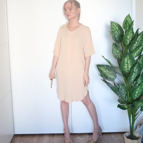 Zara Beige Short Sleeve Crew Neck Shirt Dress Size S - Picture 4 of 16